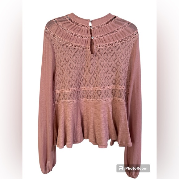 Free People Pink Pleated Smocked Blouse Size M - Picture 2 of 9